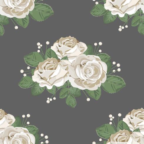 Modelo inconsútil floral retro. Rosas blancas sobre fondo oscuro. Ilustración vectorial vector