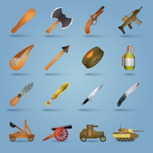 Weapon icons set vector