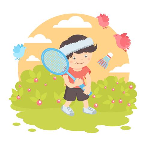 Niño jugando bádminton vector