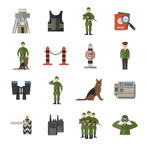 Iconos de guardia de frontera plana vector