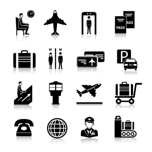 Iconos de aeropuerto negros vector