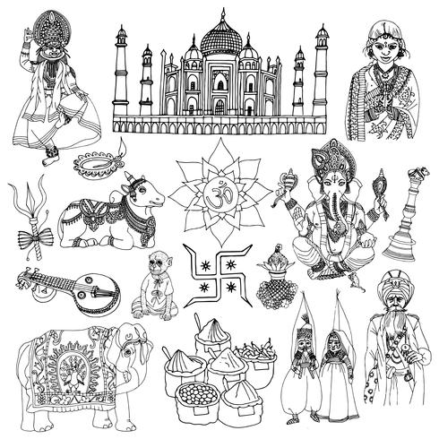 India sketch set vector