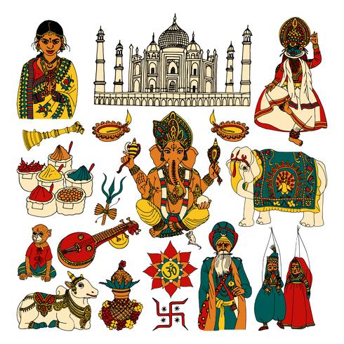 India sketch set vector