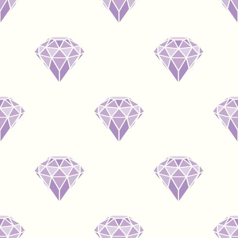 Seamless pattern of geometric purple pink diamonds on white background. Trendy hipster crystals design. vector