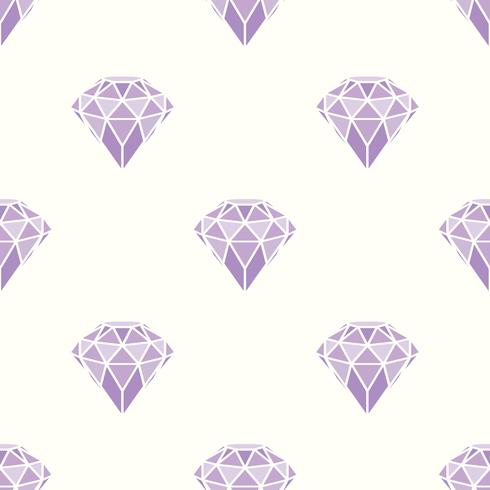 Modelo inconsútil de diamantes rosados púrpuras geométricos en el fondo blanco. Diseño de cristales de moda hipster. vector