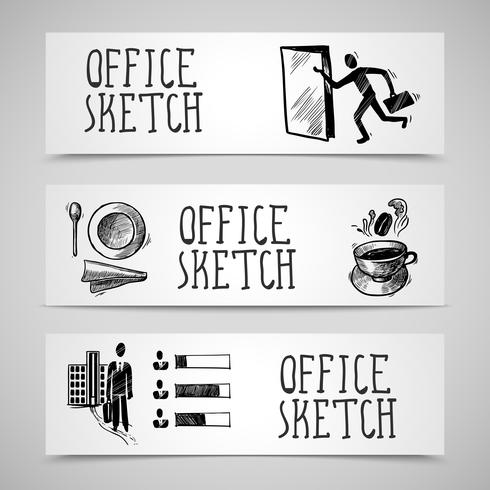 Office sketch banner set vector