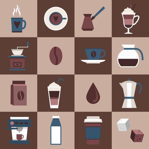 Iconos de café planos vector