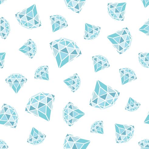 Seamless pattern of geometric blue diamonds on white background. Trendy hipster crystals design. vector