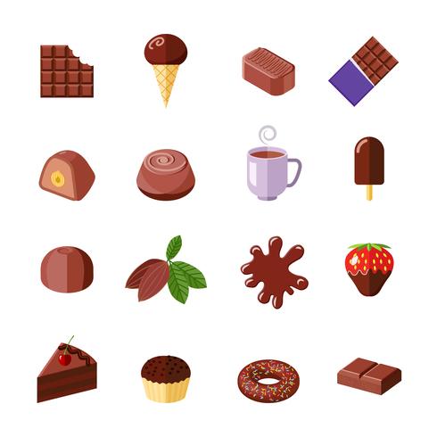 Iconos de chocolate planos vector