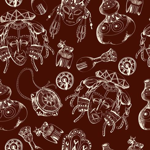 Africa sketch dark seamless pattern vector