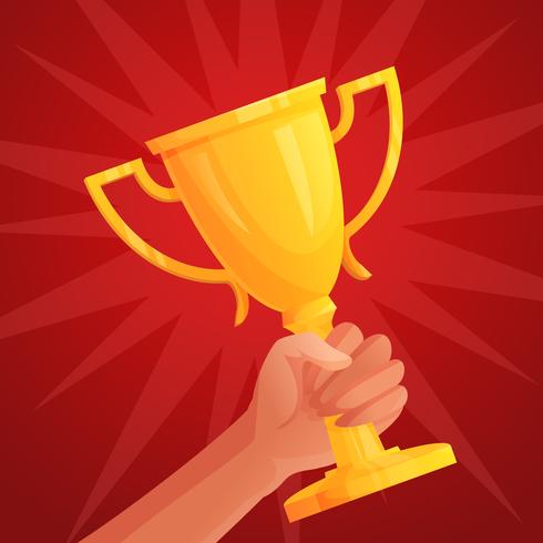 Hand holding trophy vector