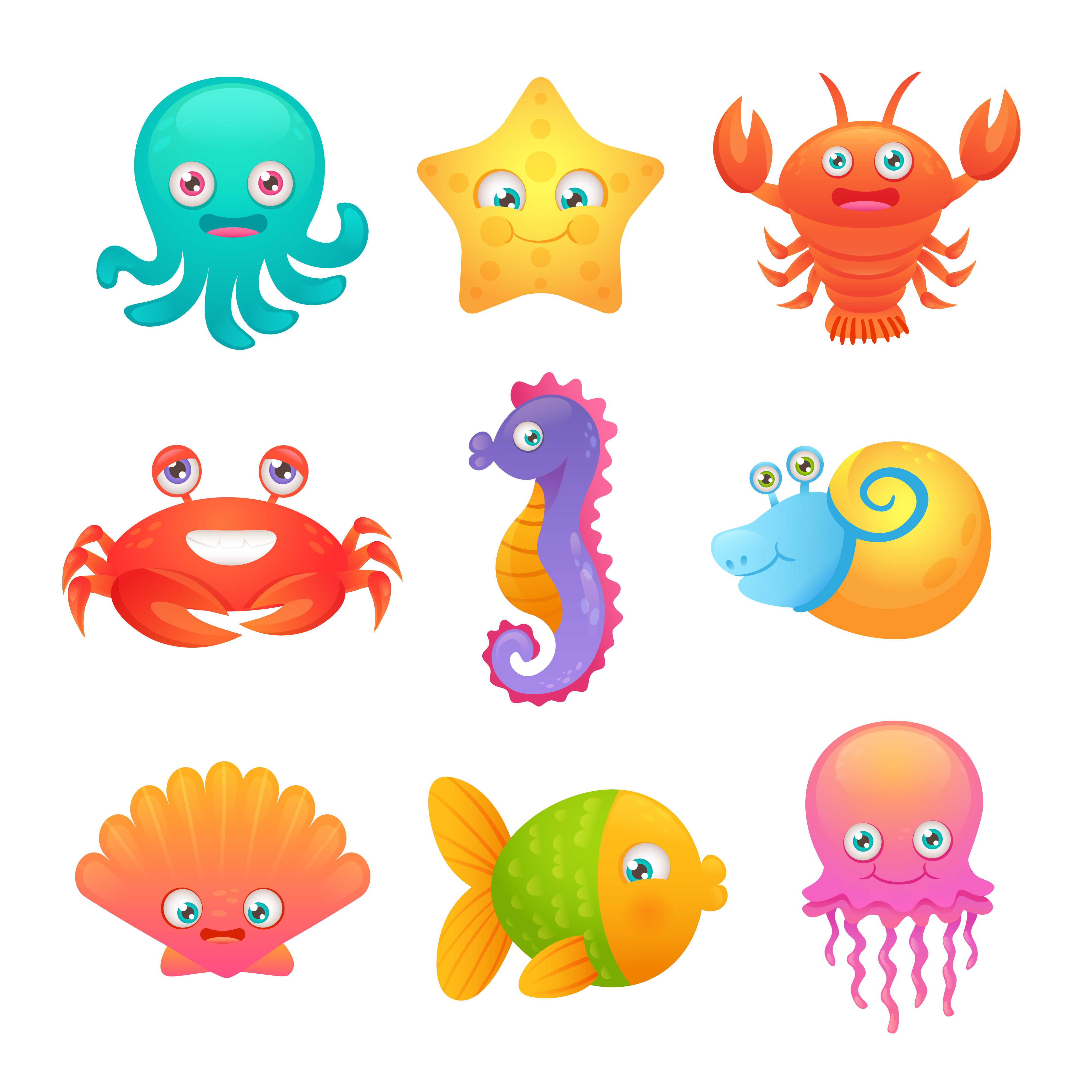 Cartoon Ocean Creatures - Cartoon Ocean Jellyfish. Marine Underwater ...