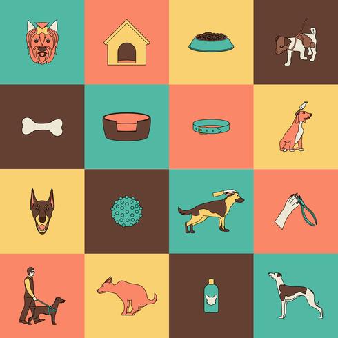 Dog icons flat line vector