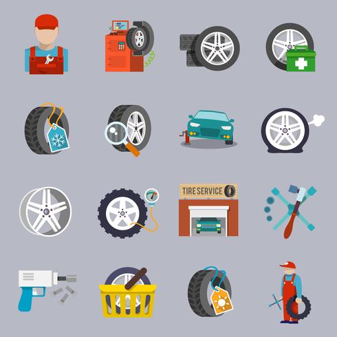 Tire service icon flat vector