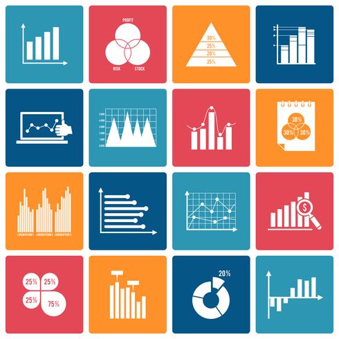Business chart icons set white vector
