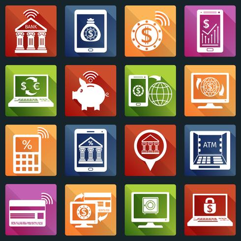 Mobile banking icons white vector