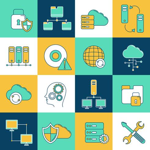 Network and server icon set vector