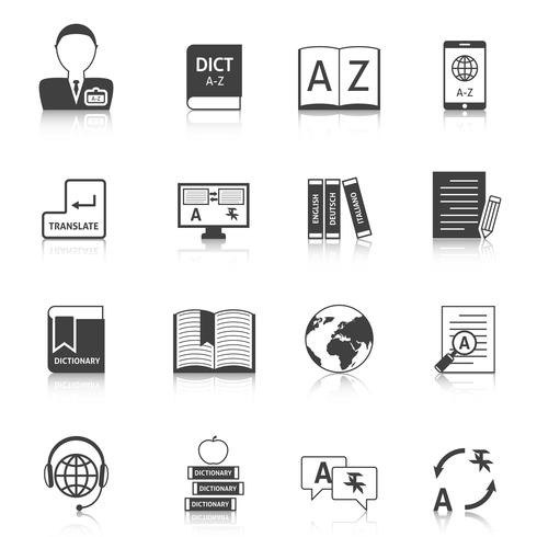 Translation and dictionary icons set vector