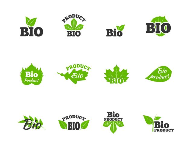 Green leaves flat icons set vector