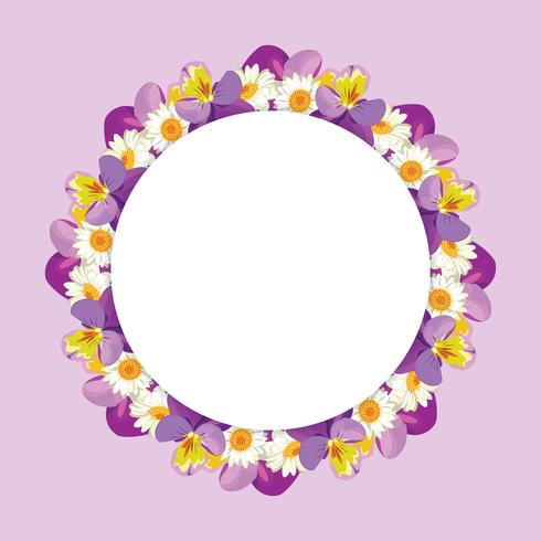chamomile and pansies frame on pink purple background vector