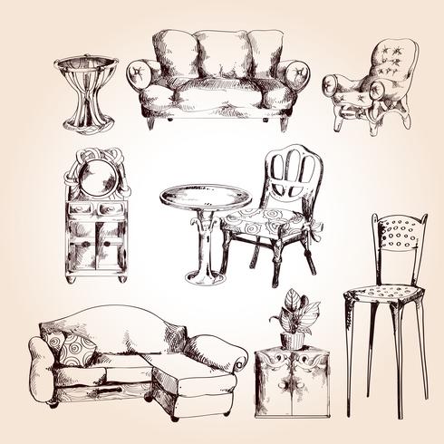 Furniture sketch set vector