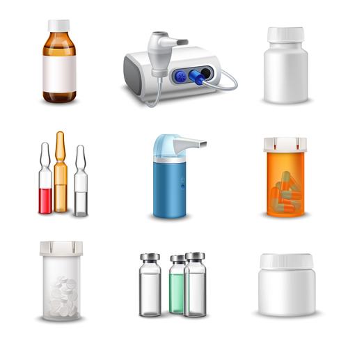 Botellas médicas realistas. vector