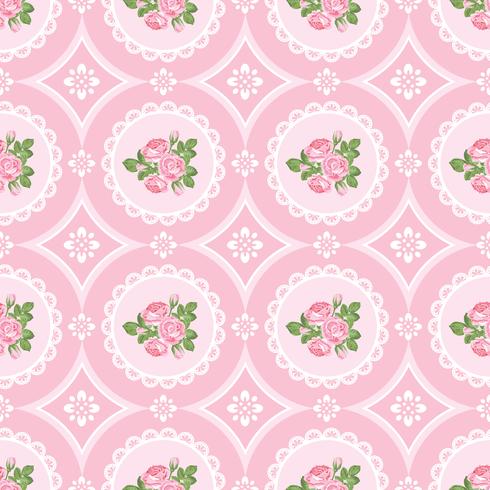 Fondo de patrones sin fisuras shabby chic rosa vector