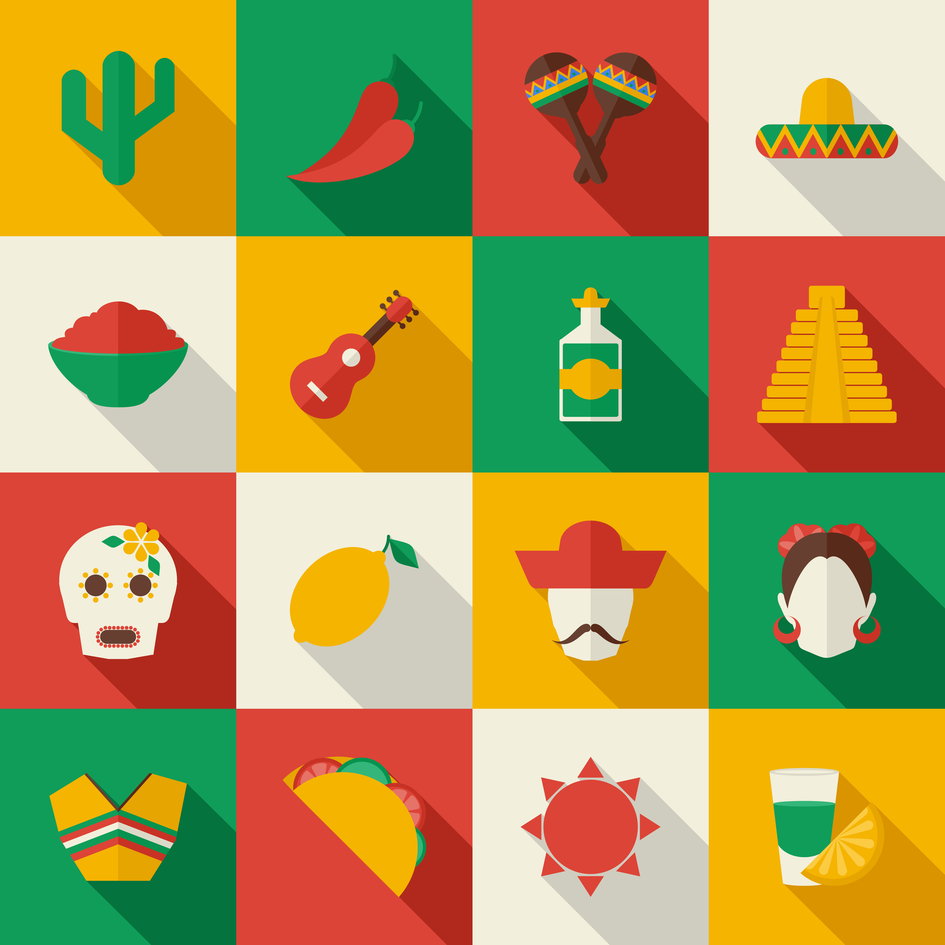 Mexico flat icons set 444166 Vector Art at Vecteezy