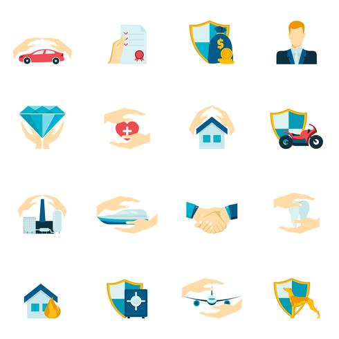 Insurance icons flat vector
