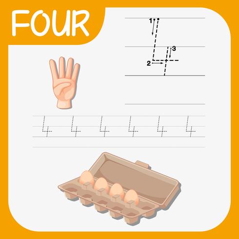 Number four tracing worksheets vector