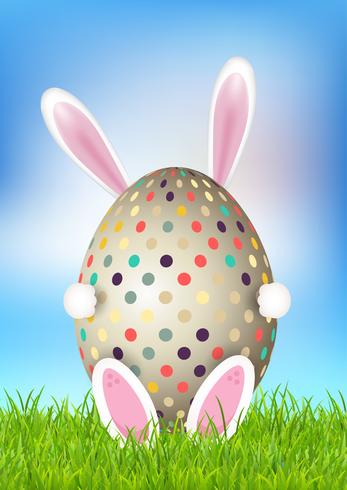 Cute Easter background with bunny holding egg