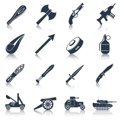 Weapon icons black set vector