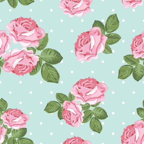 Shabby chic rose pattern on polka dot background vector