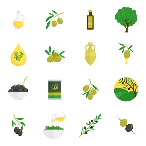 Iconos de aceitunas planas vector