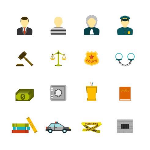 Crime and Punishments Icons Set vector