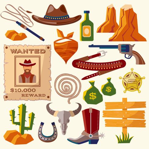 Iconos de vaquero planos vector