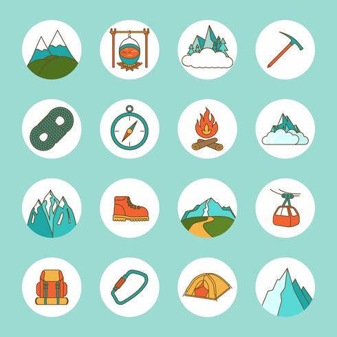 Iconos de montaña plana vector