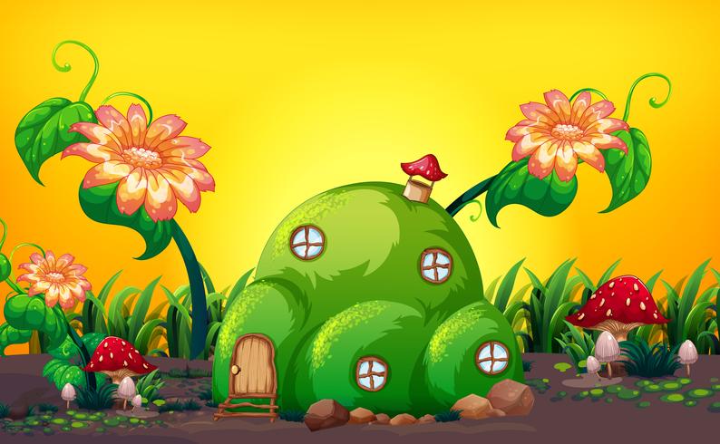 Green hill fairy house in nature vector