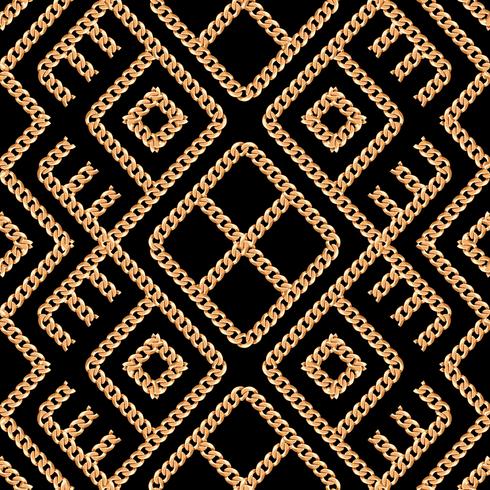 Seamless pattern of Gold chain geometrical ornament on black background. Vector illustration