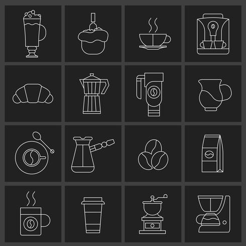 Coffee icons outline set vector