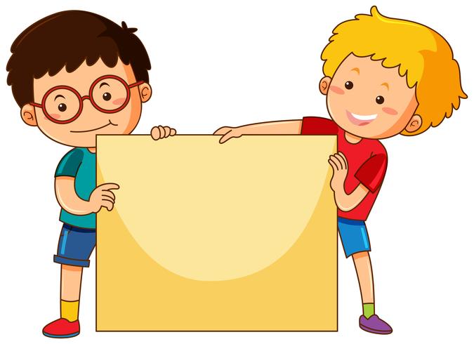 Two boys and blank paper template vector
