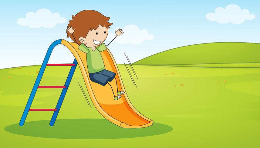 Doodle boy playing slide vector