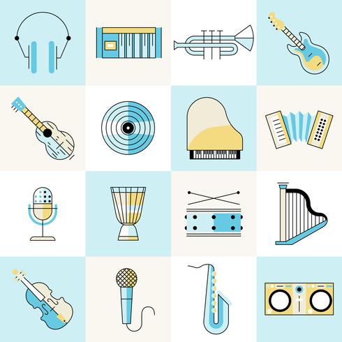 Set de linea plana de instrumentos musicales vector