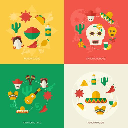 Conjunto de iconos planos de México vector