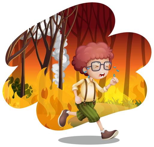A Boy Running from Wildfire vector