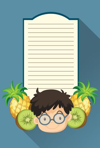 Paper template with boy and fruits vector