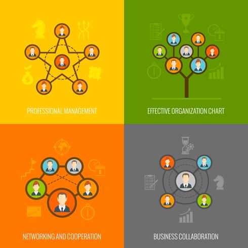 Connected people flat icons set vector