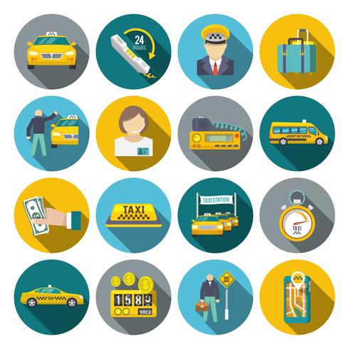 Taxi icons flat set vector