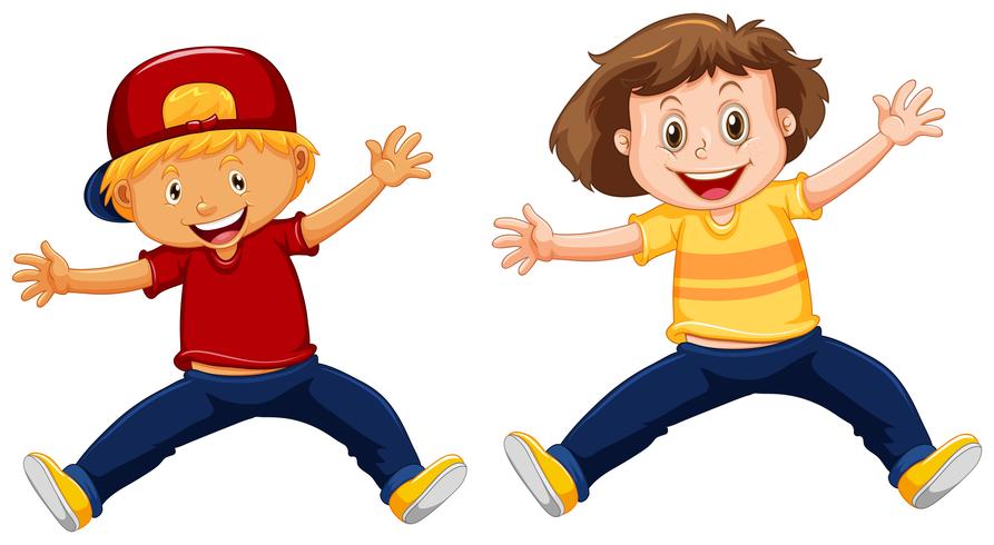 Boy and girl jumping up vector