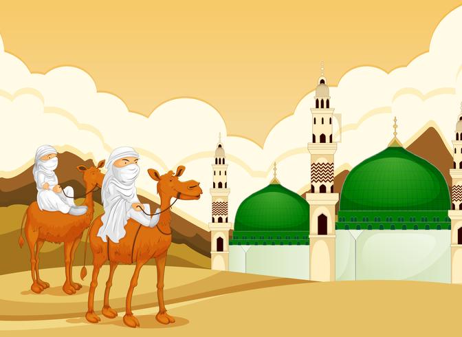 Arabic riding camel to mosque vector